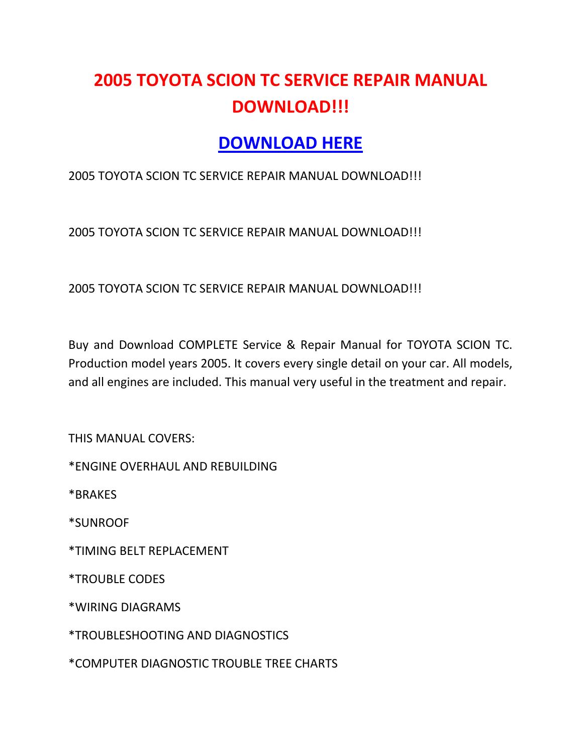 2005 Scion Tc Repair Manual Download